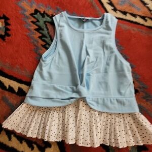 Lea & Viola Light Blue Tank with Polka Dot Ruffle